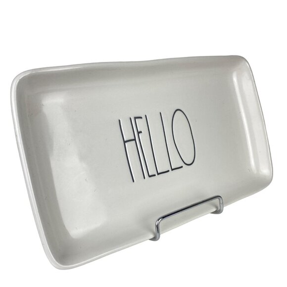 Rae Dunn Artisan Collection "Hello" Ceramic Rectangular Tray 10" X 5" White - Picture 1 of 8
